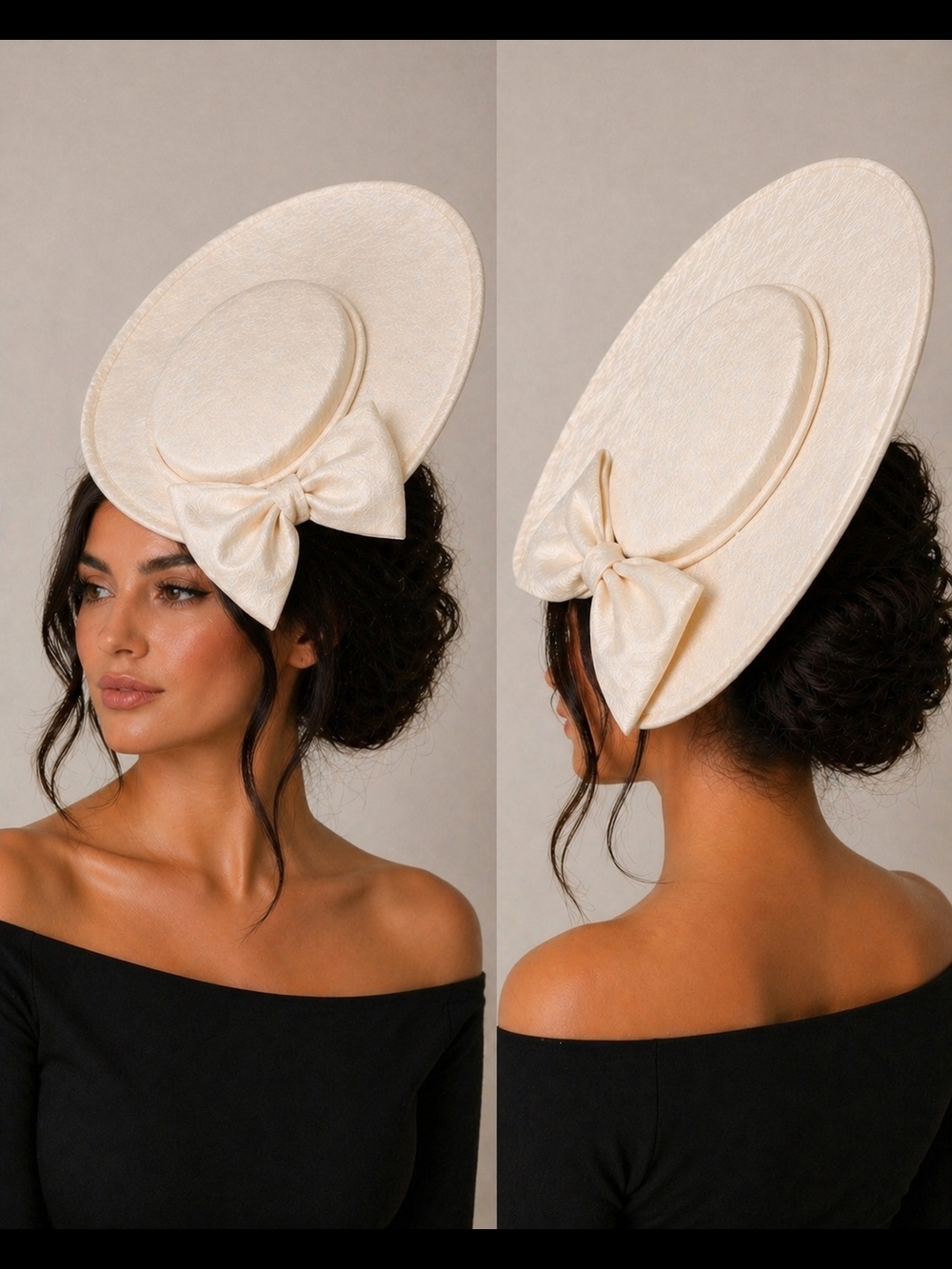 Elegant Ivory Hat with Bow - Kentuky Derby
